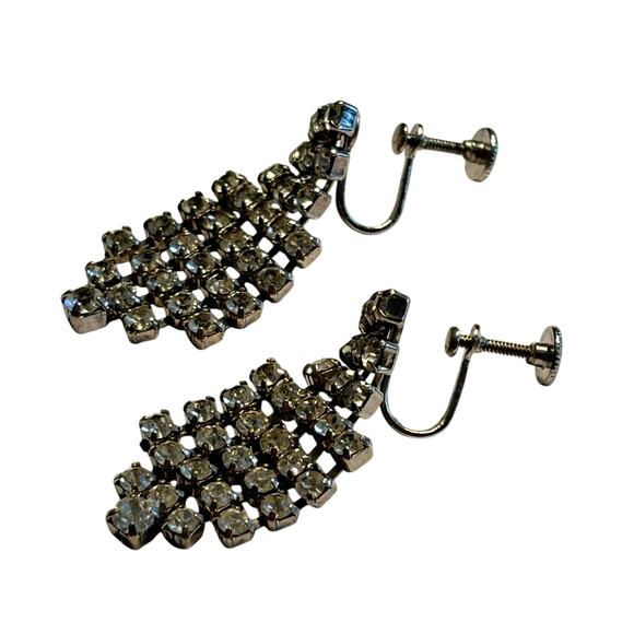 Screwback earrings vintage crystal dangles Art Deco era jewelry old Hollywood - Picture 3 of 6